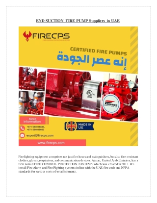 END SUCTION FIRE PUMP Suppliers in UAE