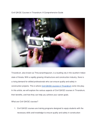 Civil QA/QC Courses in Trivandrum: A Comprehensive Guide