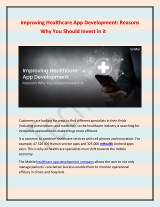 Improving Healthcare App Development- Reasons Why You Should Invest in it