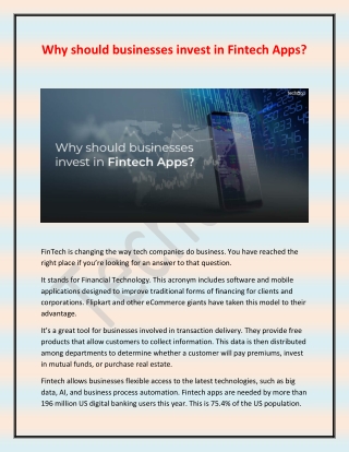 Why should businesses invest in Fintech Apps