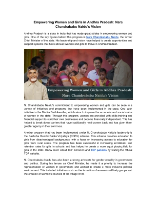 Empowering Women and Girls in Andhra Pradesh Nara Chandrababu Naidu's Vision