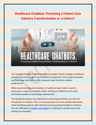 Healthcare Chatbots- Promising a Patient Care Industry Transformation or a Failure