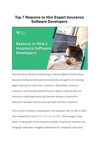 Top 7 Reasons to Hire Expert Insurance Software Developers