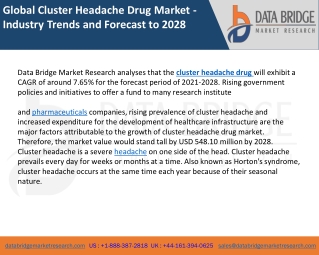 Global Cluster Headache Drug Market - Industry Trends and Forecast to 2028