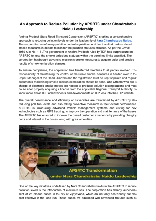 An Approach to Reduce Pollution by APSRTC under Chandrababu Naidu Leadership