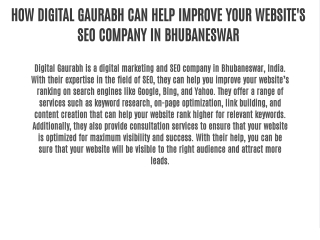 HOW DIGITAL GAURABH CAN HELP IMPROVE YOUR WEBSITE'S SEO COMPANY IN BHUBANESWAR 