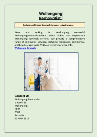 Professional House Removal Company in Wollongong