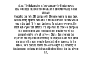 HOW TO CHOOSE THE RIGHT SEO COMPANY IN BHUBANESWAR | DIGITAL GAURABH
