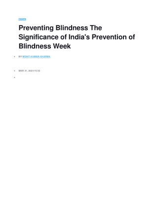 Preventing Blindness The Significance of India's Prevention of Blindness Week