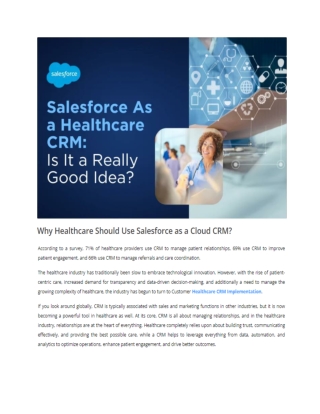 Why Healthcare Should Use Salesforce as a Cloud CRM