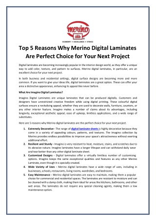 Top 5 Reasons Why Merino Digital Laminates Are Perfect Choice for Your Next Project