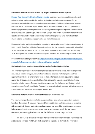 Europe Viral Vector Purification Market Key Insights with Future Outlook by 2029