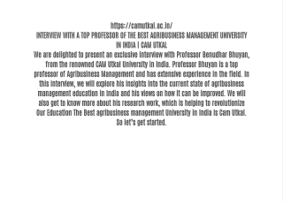 INTERVIEW WITH A TOP PROFESSOR OF THE BEST AGRIBUSINESS MANAGEMENT UNIVERSITY IN INDIA | CAM UTKAL
