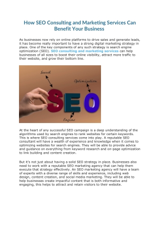 How SEO Consulting and Marketing Services Can Benefit Your Business