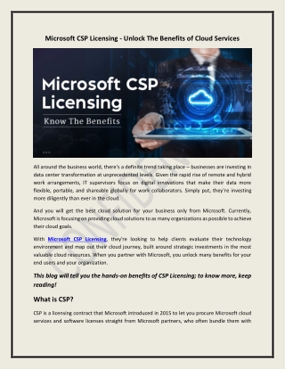 Microsoft CSP Licensing - Unlock The Benefits of Cloud Services