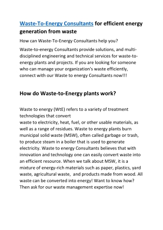 WASTE TO ENERGY