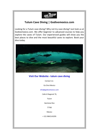 Tulum Cave Diving  Godivemexico.com