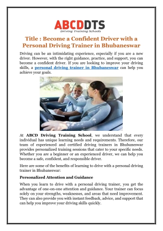 Personal Driving Trainer in bhubaneswar