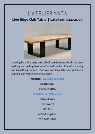 Live Edge Oak Table  Lateliermata.co.uk