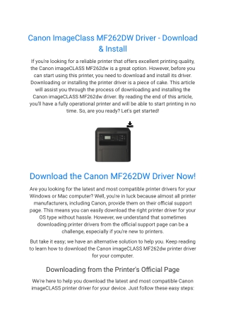 Canon ImageClass MF262DW Driver - Download & Install