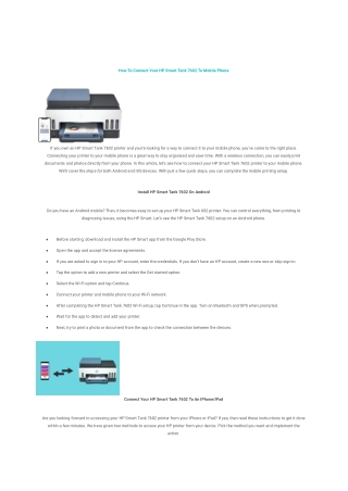 How To Connect Your HP Smart Tank 7602 To Mobile Phone