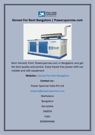 Genset For Rent Bangalore  Powersparrow