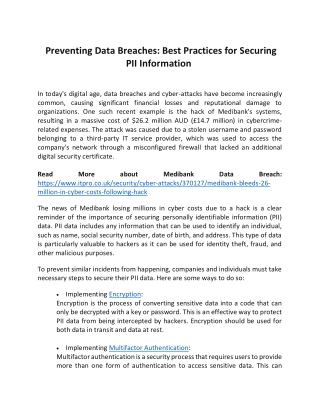 Best Practices for Securing PII Information