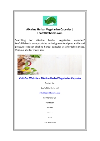 Alkaline Herbal Vegetarian Capsules  Leafoflifeherbs.com