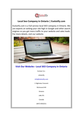 Local Seo Company in Ontario  Esolutify.com