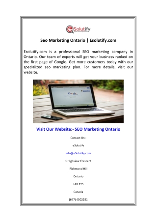 Seo Marketing Ontario  Esolutify.com