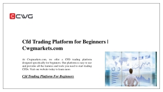 Cfd Trading Platform for Beginners  Cwgmarkets.com