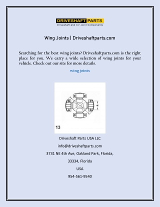 Wing Joints  Driveshaftparts.com