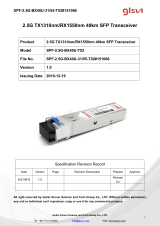 2.5G TX1310nm/RX1550nm 40km SFP Transceiver