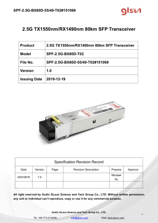 2.5G TX1550nm/RX1490nm 80km SFP Transceiver