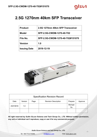 2.5G 1270nm 40km SFP Transceiver