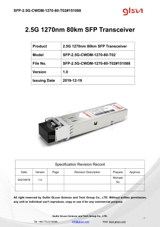 2.5G 1270nm 80km SFP Transceiver