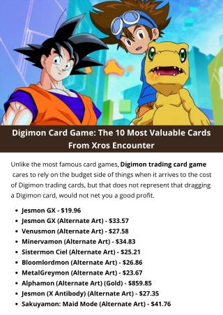 Digimon Card Game: The 10 Most Valuable Cards From Xros Encounter