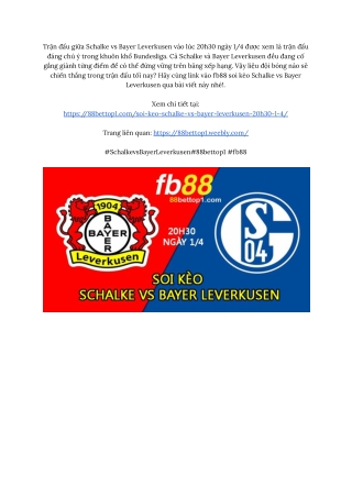 Thông tin trận đấu Schalke vs Bayer Leverkusen tại 88bettop1