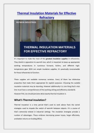 Thermal Insulation Materials for Effective Refractory