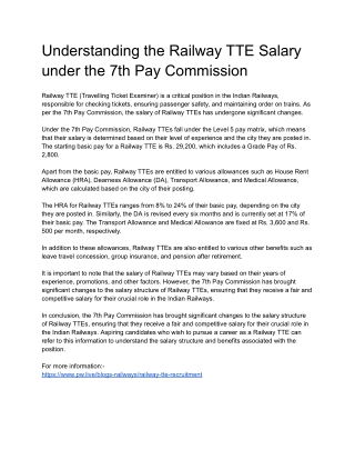 Understanding the Railway TTE Salary under the 7th Pay Commission