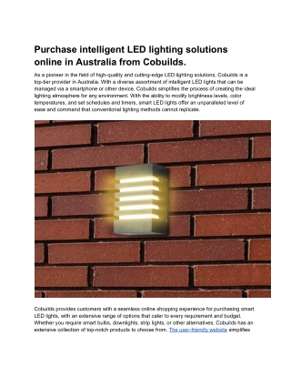 Purchase intelligent LED lighting solutions online in Australia from Cobuilds.