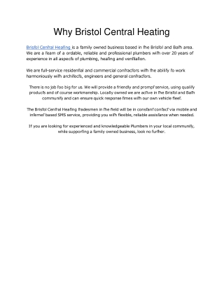 Why Bristol Central Heating