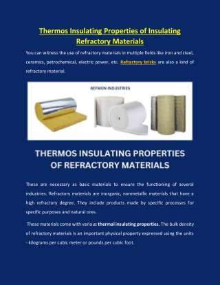 Thermos Insulating Properties of Refractory Materials