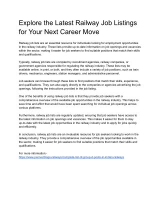 Explore the Latest Railway Job Listings for Your Next Career Move