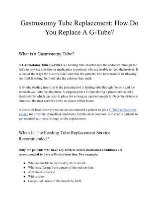 Gastrostomy Tube Replacement: How Do You Replace A G-Tube?