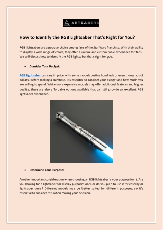 How to Identify the RGB Lightsaber That's Right for You?