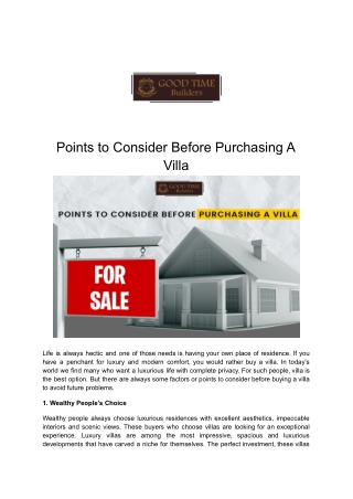 Points to Consider Before Purchasing A Villa _ Good Time Builders