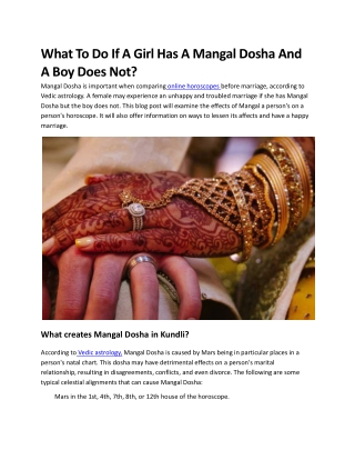 What To Do If A Girl Has A Mangal Dosha And A Boy Does Not?