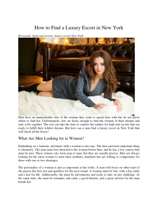 How to Find a Luxury Escort in New York