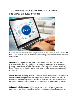 Top five reasons your small business requires an ERP system